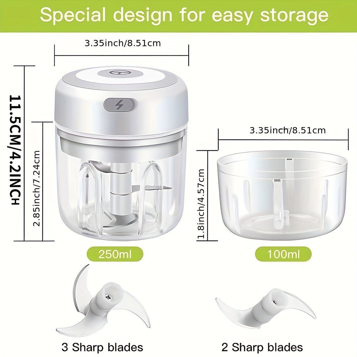 Compact Electric Garlic Vegetable Chopper 250ml USB Grinder