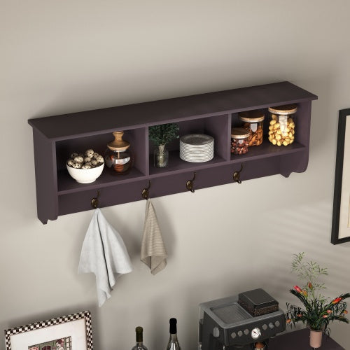 Espresso Entryway Wall Mounted Coat Rack With 4 Dual Hooks Living Room