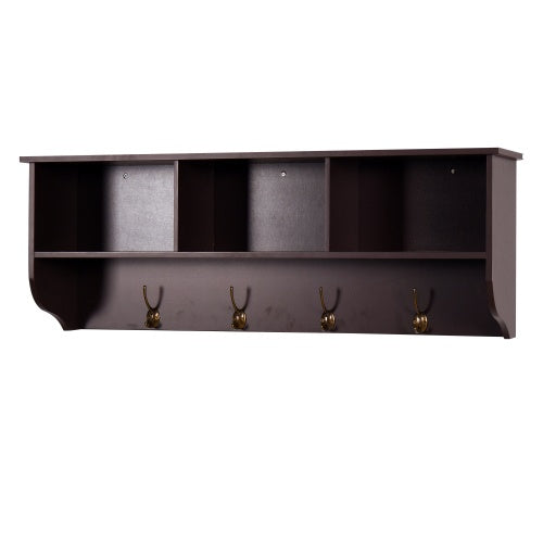 Espresso Entryway Wall Mounted Coat Rack With 4 Dual Hooks Living Room