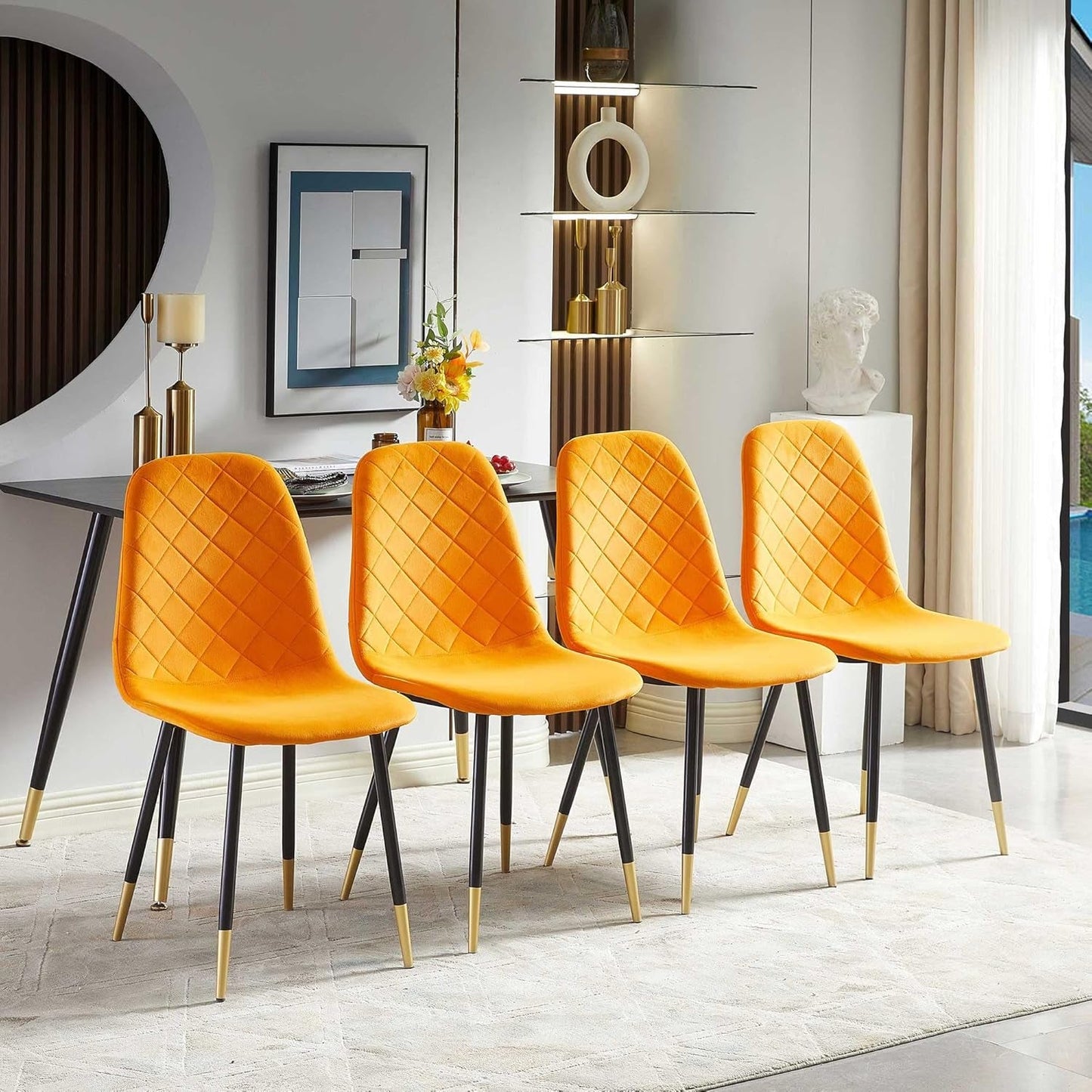 Velvet Dining Chairs Kitchen Plain Color Chair Upholstered Side Stools