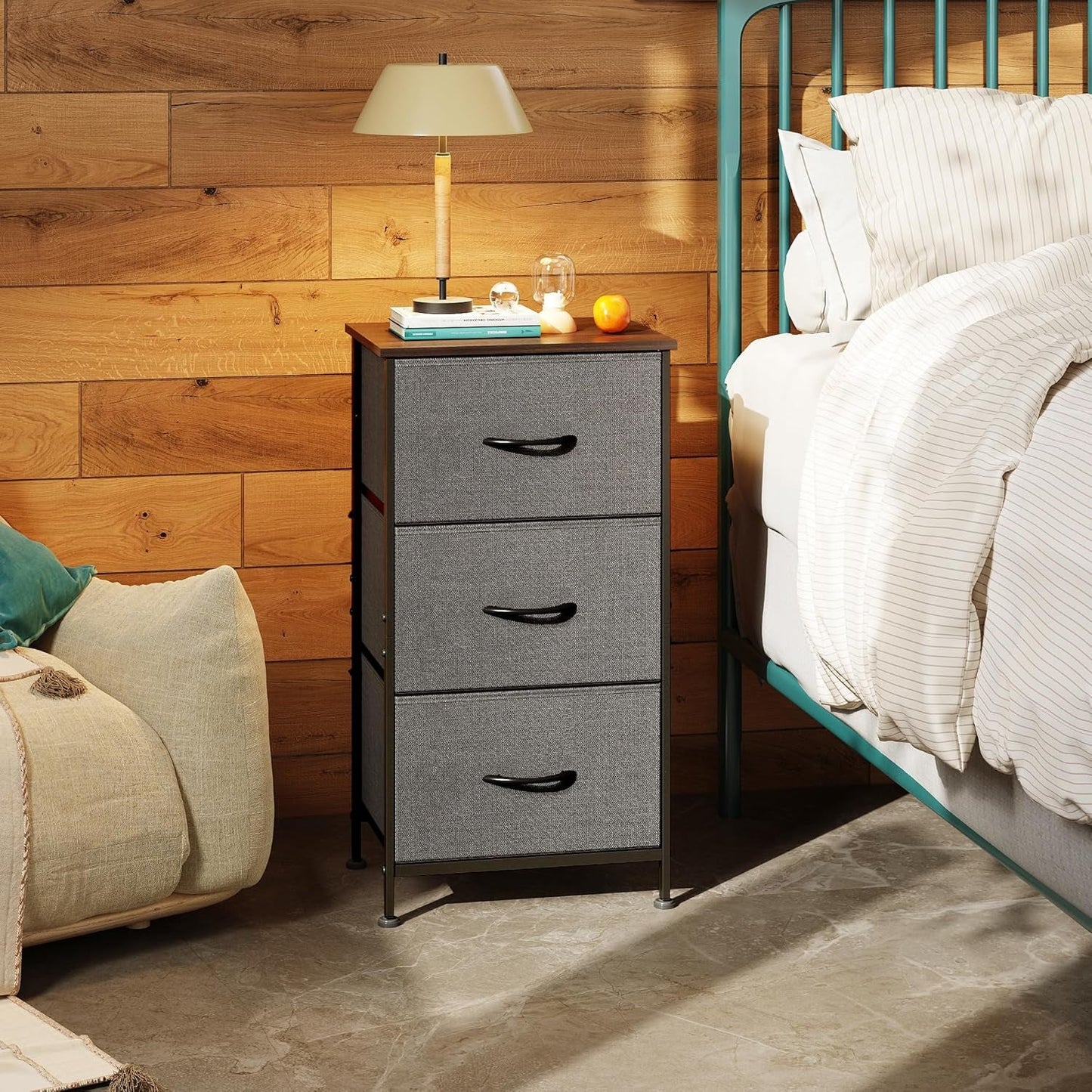 Dresser with 3 Drawers, Fabric Nightstand, Organizer Unit, Storage