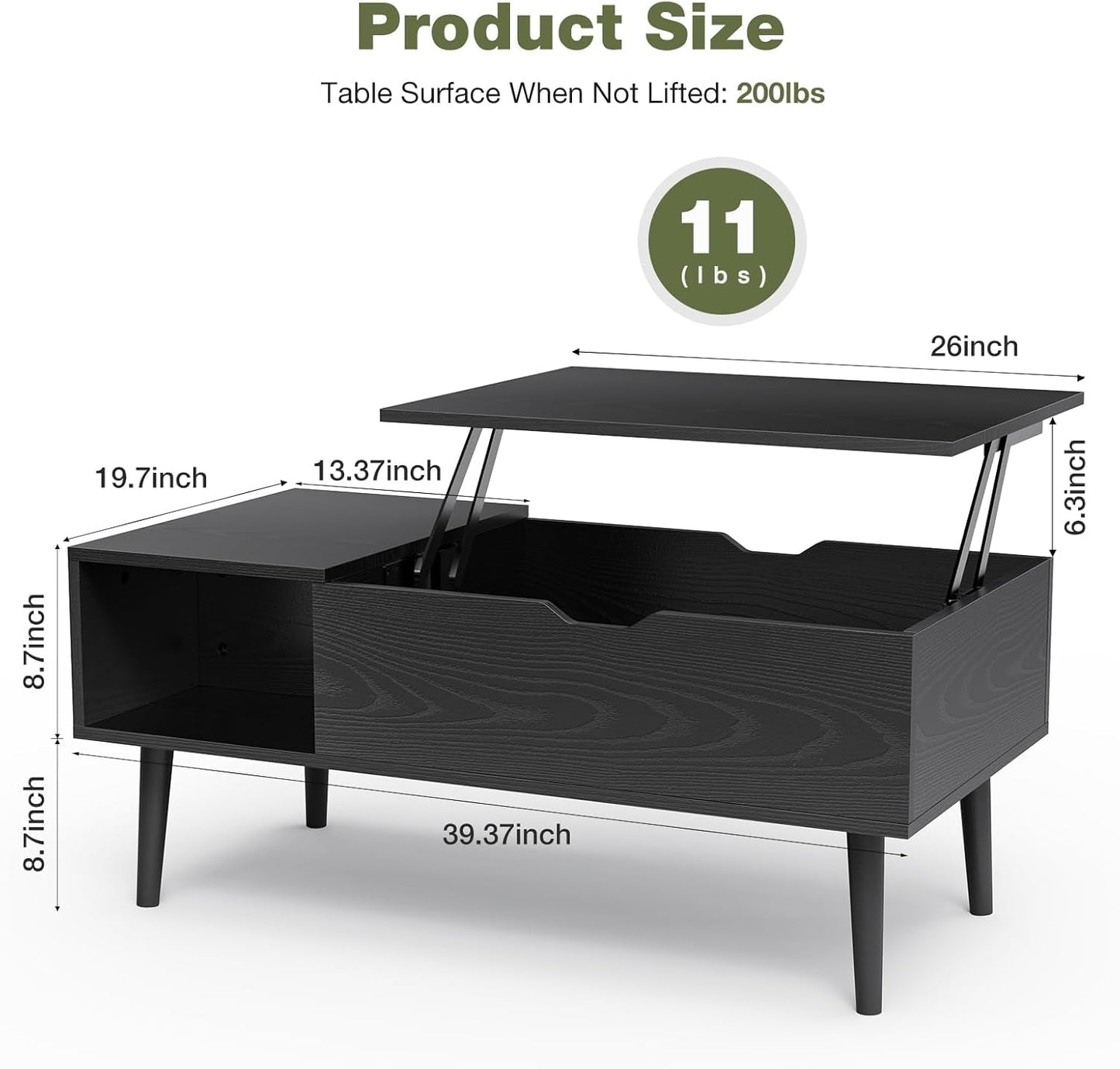 Wood Lift Top Coffee Table with Hidden Compartment and Large Storage