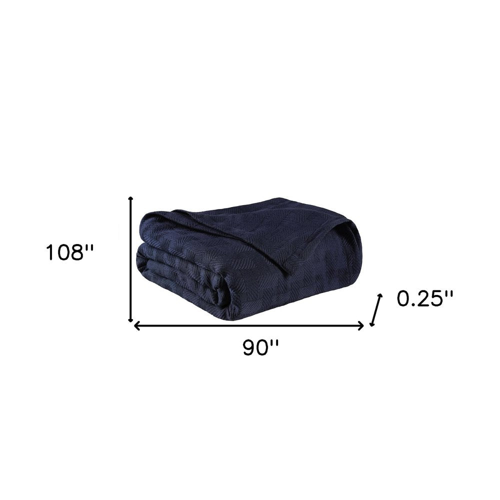 King Navy Blue Cotton Basketweave Geometric Blanket