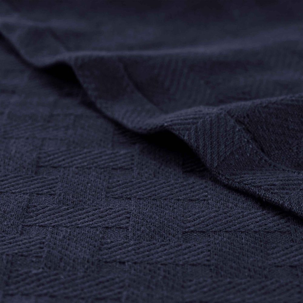 King Navy Blue Cotton Basketweave Geometric Blanket