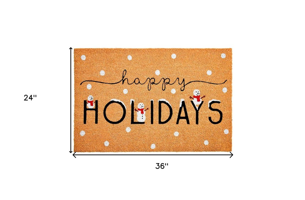 24" X 36" Natural Black and White Coir Happy Holidays Outdoor