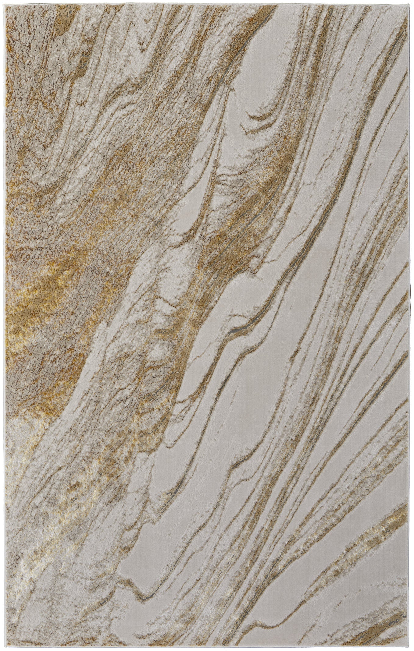 8' X 10' Ivory Brown and Gold Abstract Power Loom Area Rug