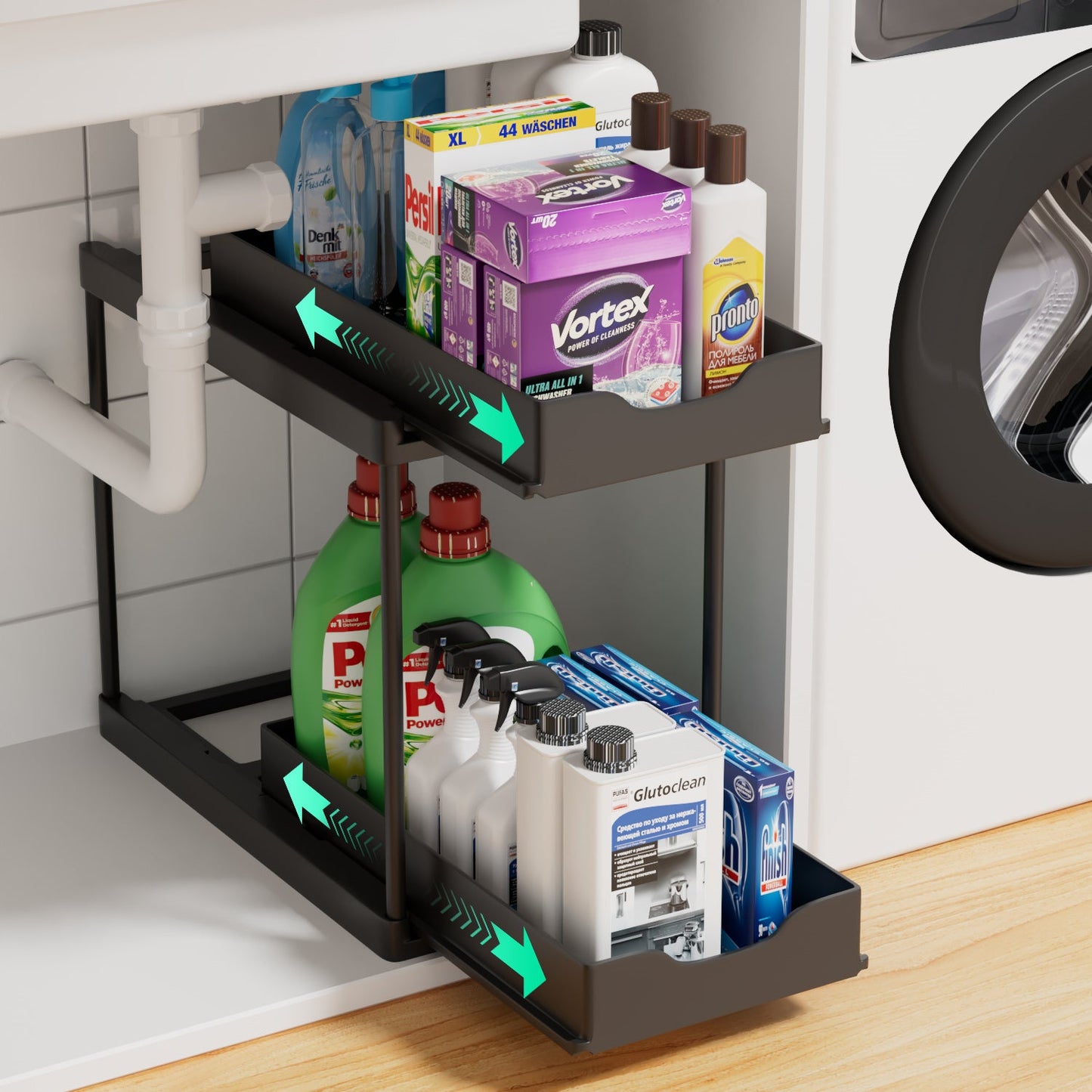 Space-Saving Pull-Out Double Layer Under Sink Organizer