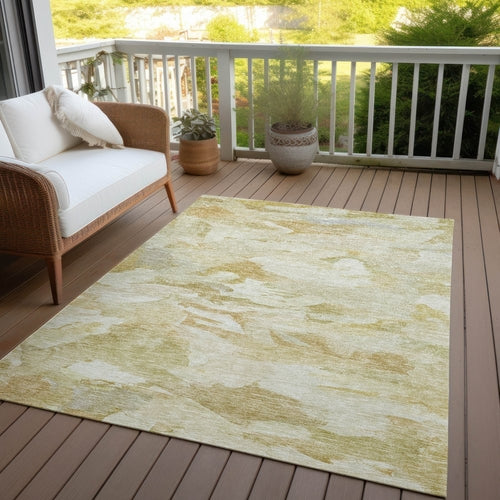 8' X 10' Beige Light Green And Brown Abstract Washable Indoor Outdoor