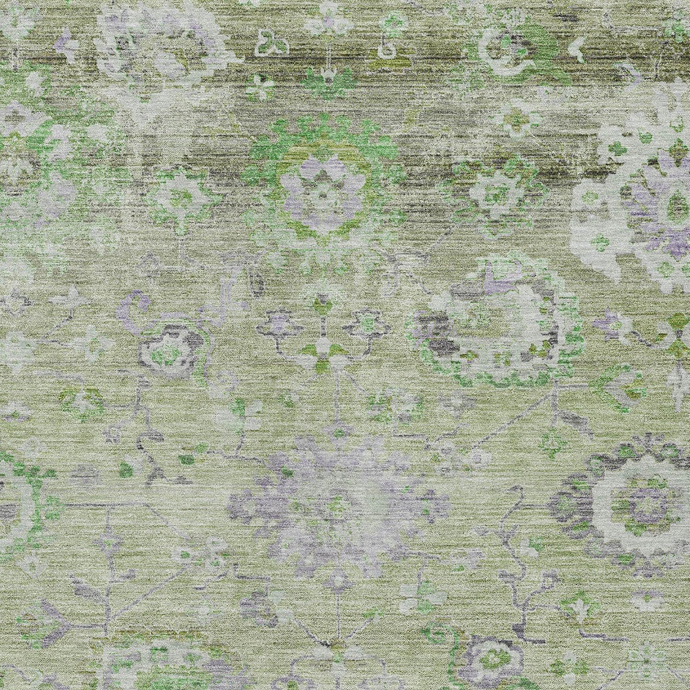 8' X 10' Mint Green And Gray Floral Washable Indoor Outdoor Area Rug