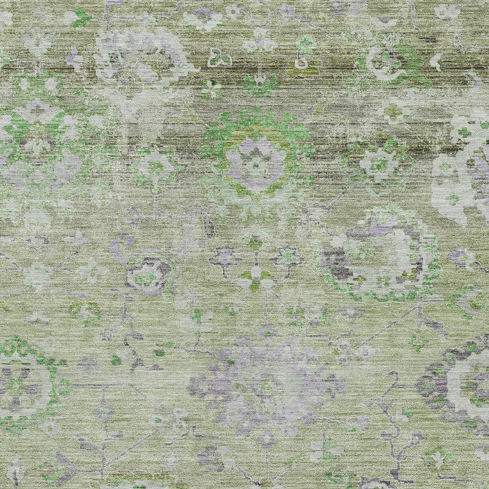 8' X 10' Mint Green And Gray Floral Washable Indoor Outdoor Area Rug