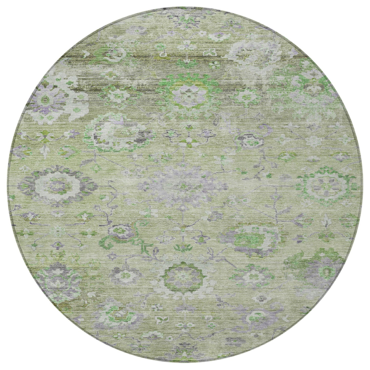 8' X 10' Mint Green And Gray Floral Washable Indoor Outdoor Area Rug