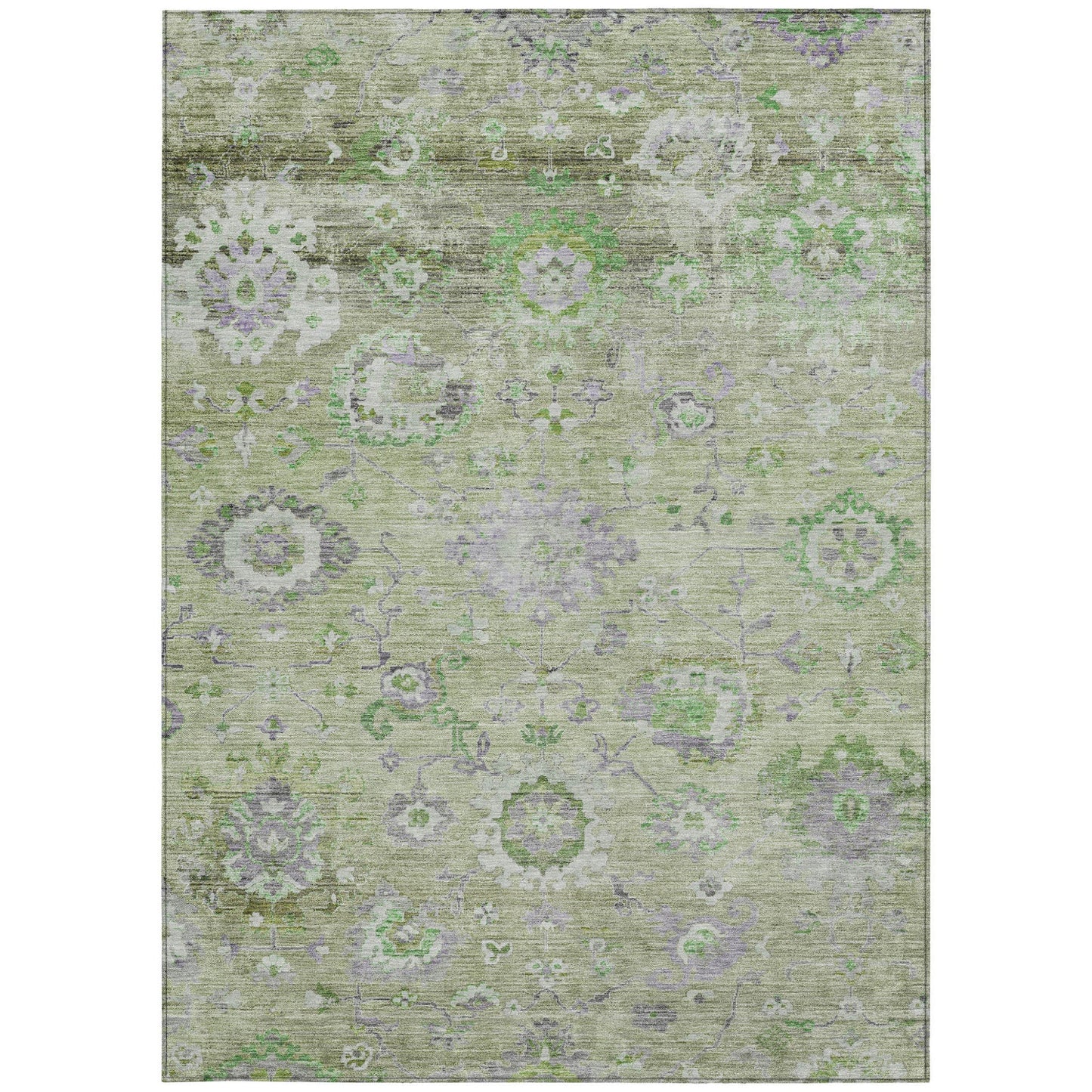 8' X 10' Mint Green And Gray Floral Washable Indoor Outdoor Area Rug