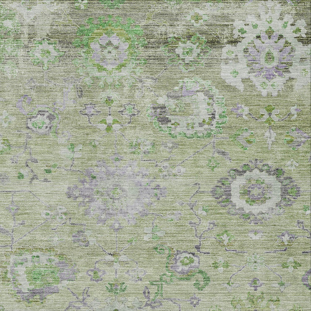 8' X 10' Mint Green And Gray Floral Washable Indoor Outdoor Area Rug