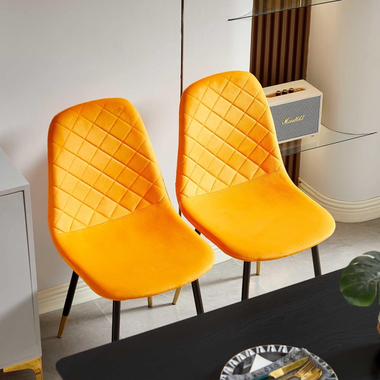 Velvet Dining Chairs Kitchen Plain Color Chair Upholstered Side Stools