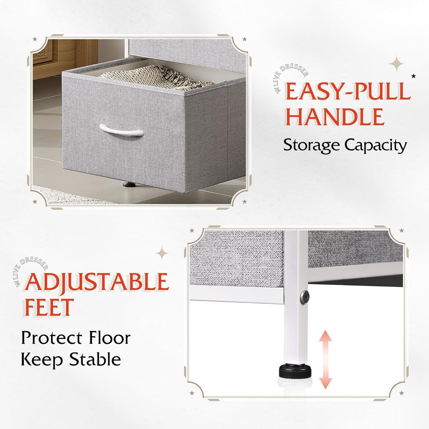 Nightstand with 3 Drawers, Fabric Dresser, Organizer Unit, Storage