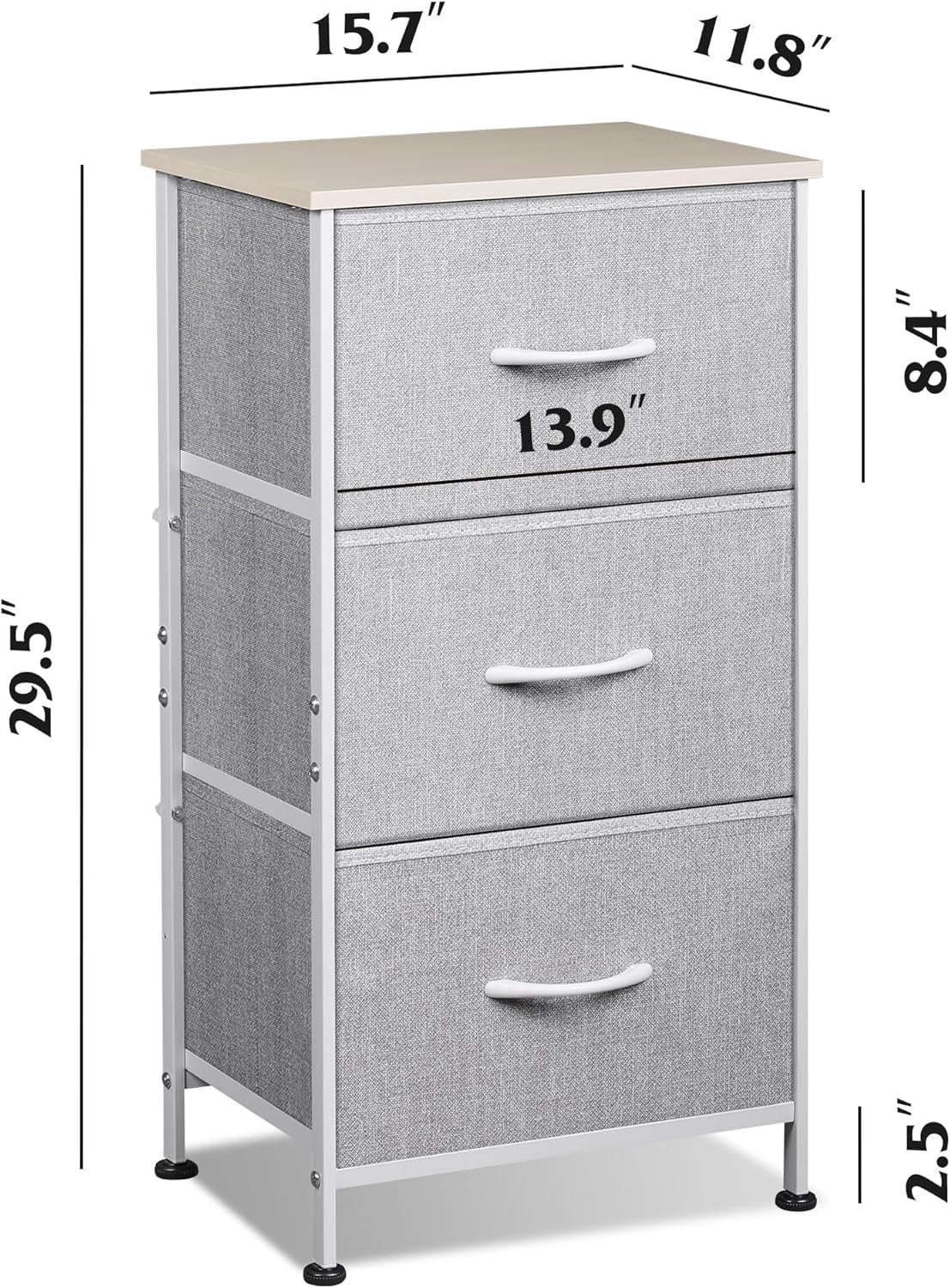 Nightstand with 3 Drawers, Fabric Dresser, Organizer Unit, Storage