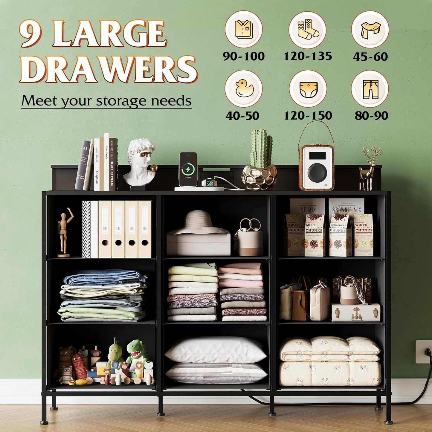 Dresser TV Stand for 55 Inch, Led Dresser for Bedroom, Black Dressers