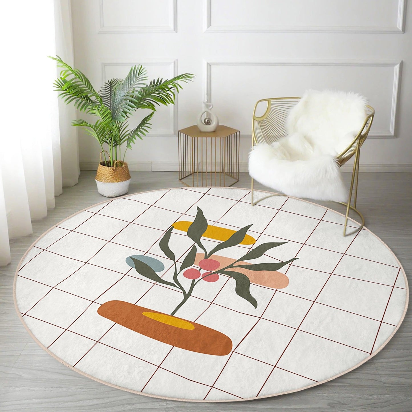 Abstract Round Rug, Living Room Area Rug, Minimalist Home Decor Floor