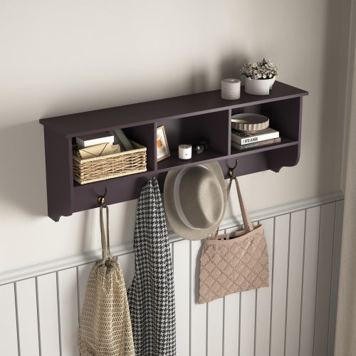 Espresso Entryway Wall Mounted Coat Rack With 4 Dual Hooks Living Room