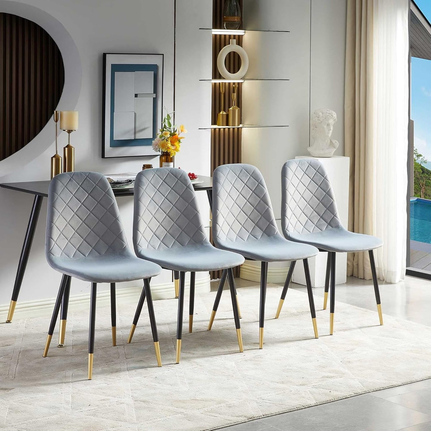 Velvet Dining Chairs Kitchen Plain Color Chair Upholstered Side Stools