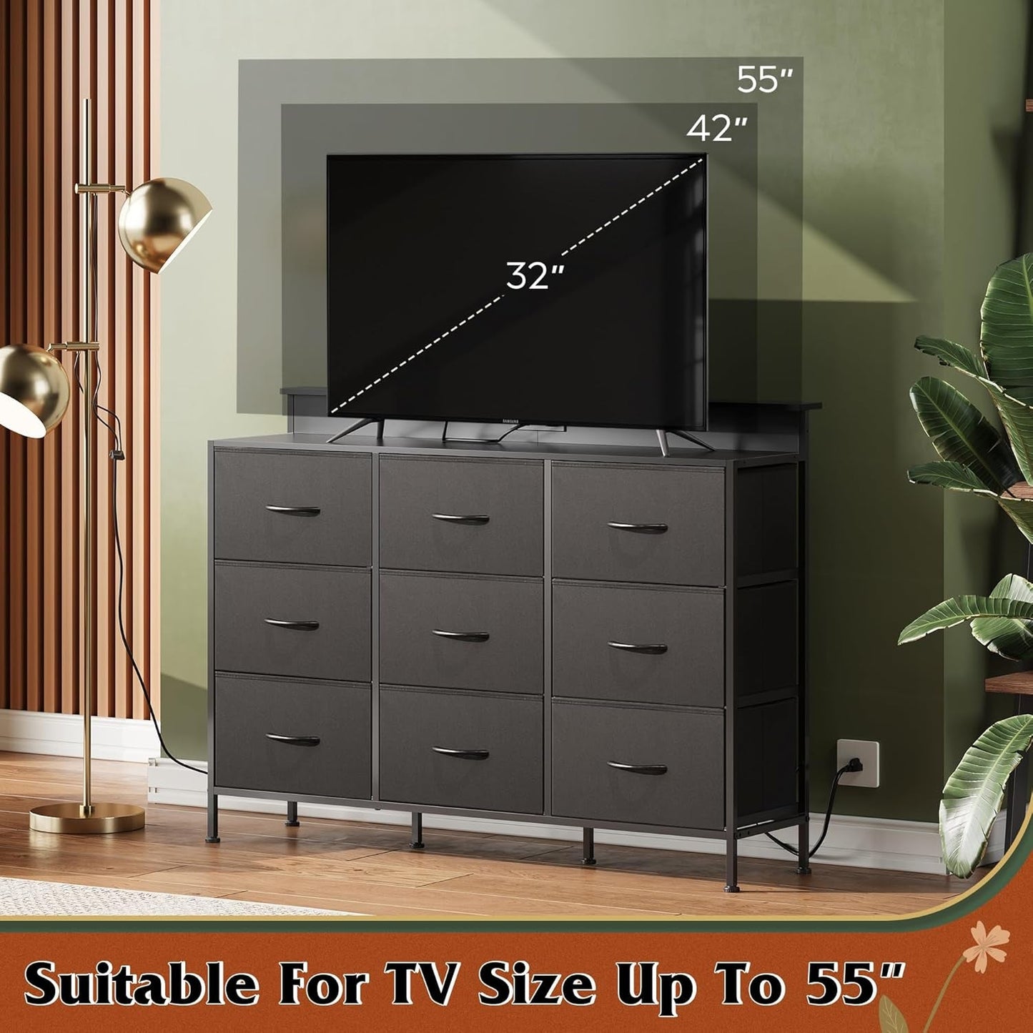 Dresser TV Stand for 55 Inch, Led Dresser for Bedroom, Black Dressers