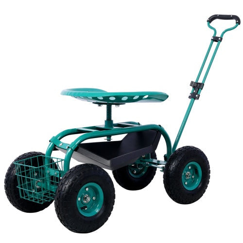 Rolling Garden Scooter Garden Cart Seat With Wheels And Tool Tray, 360