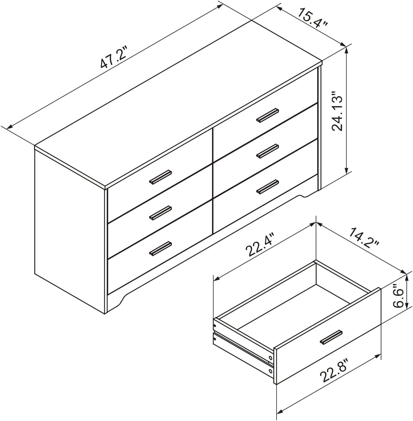 Dresser for Bedroom with 5/6 Drawers, Wooden Chest of Drawers, Storage