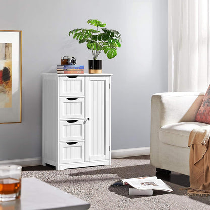 Wooden Floor Cabinet, Side Storage Organizer with 4 Drawers and 1