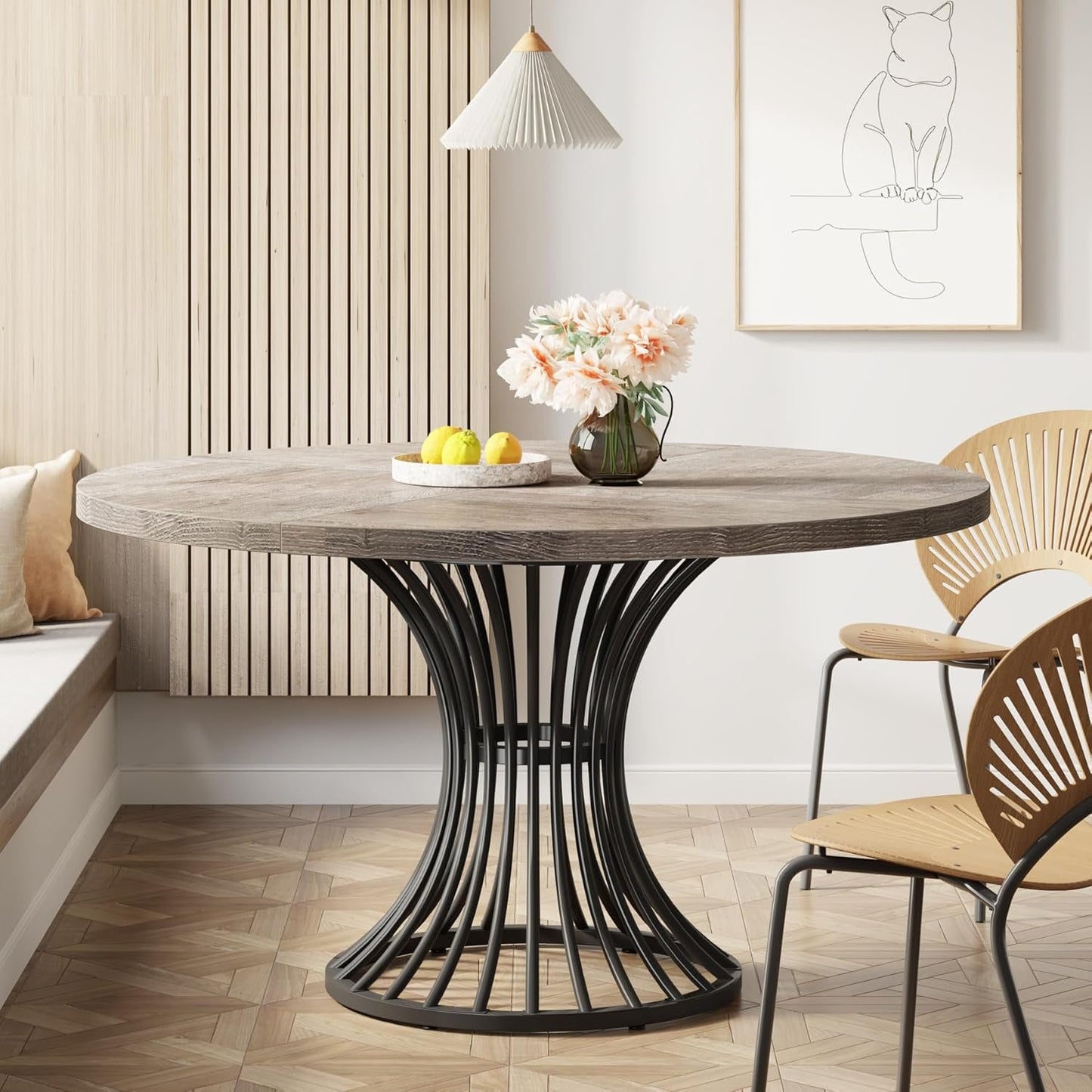 round Dining Table for 4-6 People, 47-Inch Farmhouse Dinning Room