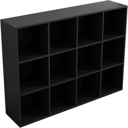 12-Cube Storage Shelf Bookcase - Wooden 3-Tier Floor Standing Open
