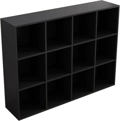 12-Cube Storage Shelf Bookcase - Wooden 3-Tier Floor Standing Open