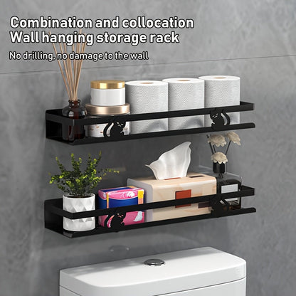 NoDrill Black Bathroom Storage Rack  SpaceSaving Iron Organizer