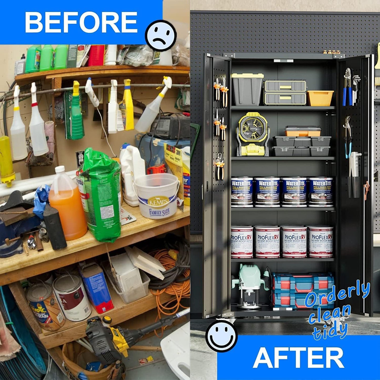 Garage Storage Cabinet With Wheels & Pegboard, H Locking Metal Storage
