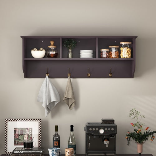 Espresso Entryway Wall Mounted Coat Rack With 4 Dual Hooks Living Room