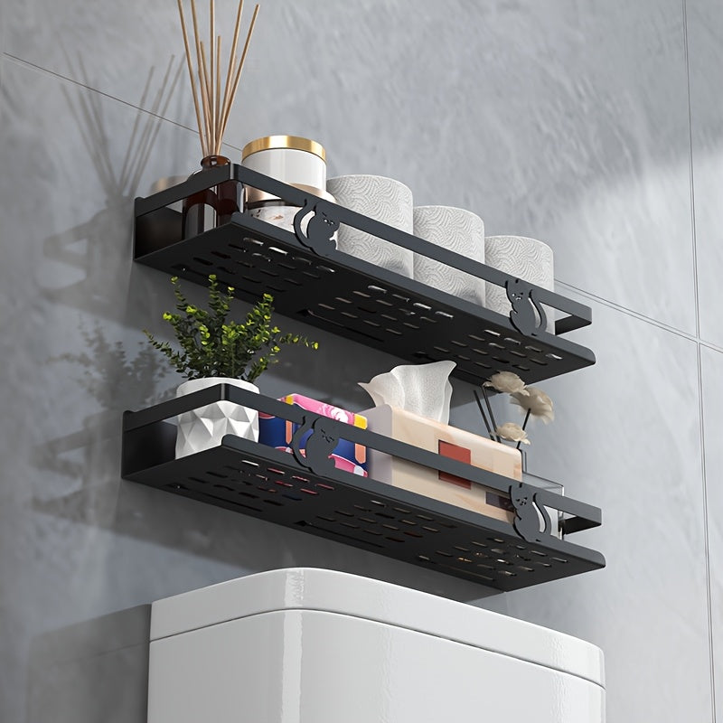 NoDrill Black Bathroom Storage Rack  SpaceSaving Iron Organizer