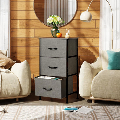 Dresser with 3 Drawers, Fabric Nightstand, Organizer Unit, Storage