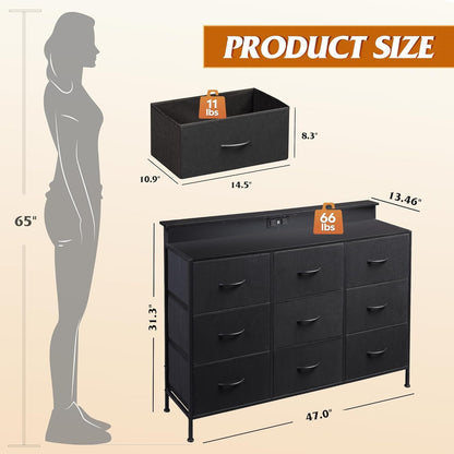 Dresser TV Stand for 55 Inch, Led Dresser for Bedroom, Black Dressers