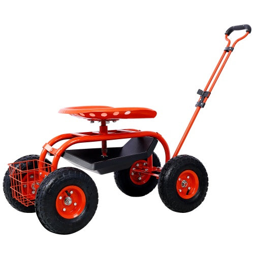 Rolling Garden Scooter Garden Cart Seat With Wheels And Tool Tray, 360