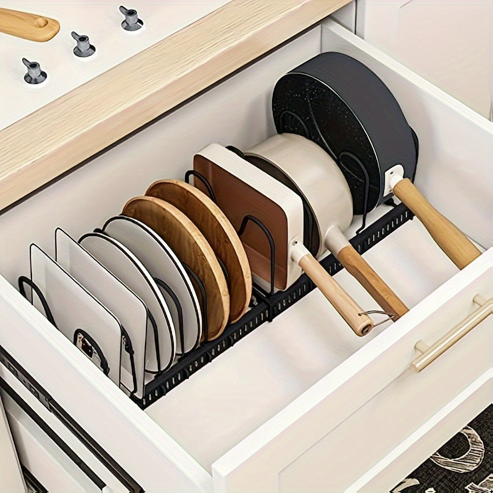 Expandable Multi-Purpose Pot Organizer Rack with Adjustable Dividers -