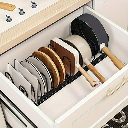 Expandable Multi-Purpose Pot Organizer Rack with Adjustable Dividers -