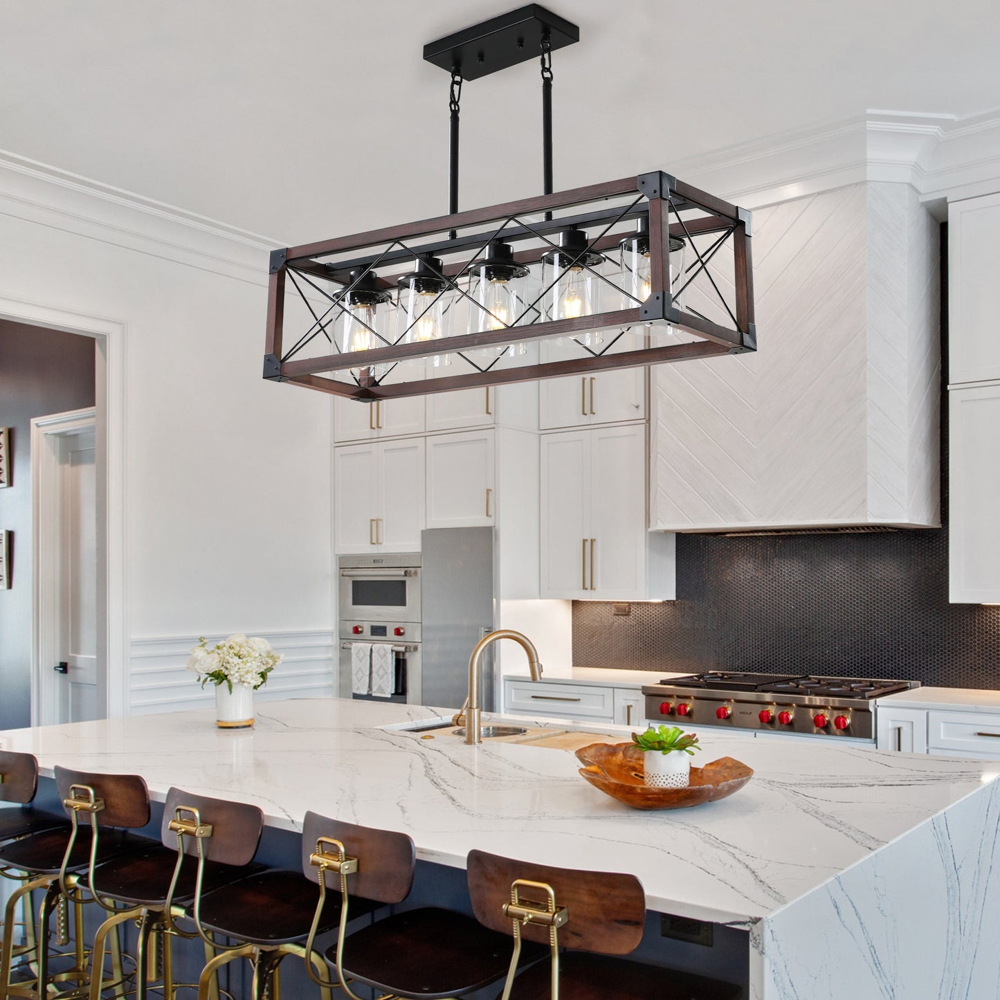 5-Light Retro Farmhouse Chandelier For Kitchen, Living room, Dining