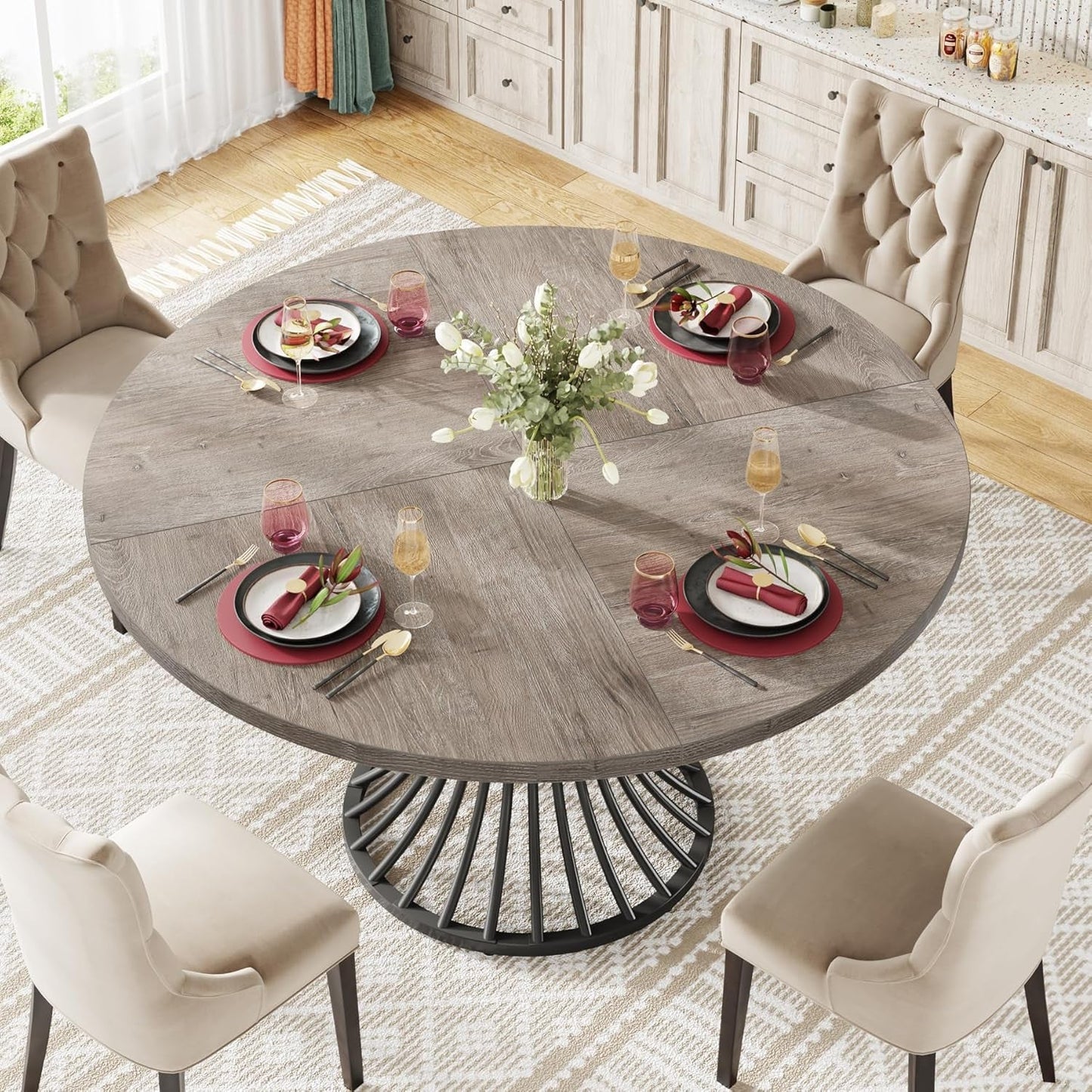 round Dining Table for 4-6 People, 47-Inch Farmhouse Dinning Room