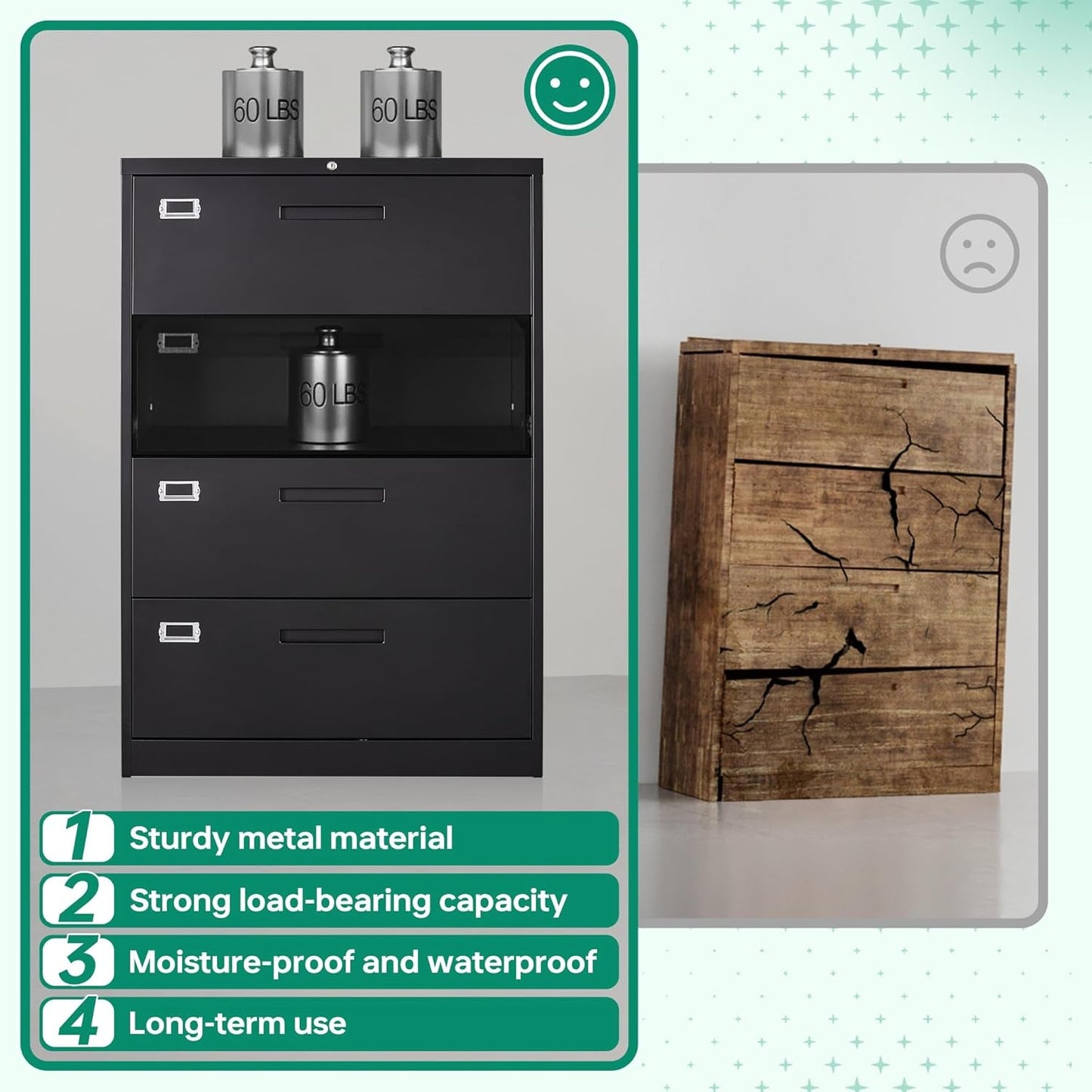 File Cabinets,4 Drawer Metal Lateral Filing Organization Storage