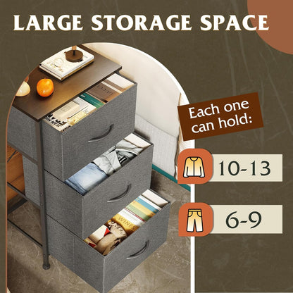 Dresser with 3 Drawers, Fabric Nightstand, Organizer Unit, Storage