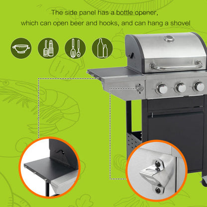 Propane Grill 3 Burner Barbecue Grill Stainless Steel Gas Grill With