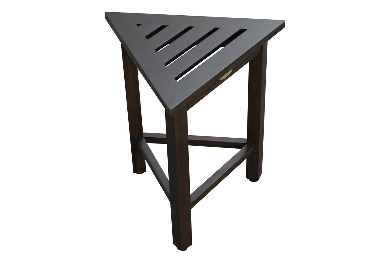17" Dark Brown Teak Corner Shower Bench