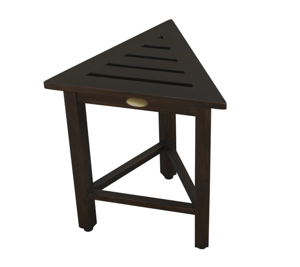17" Dark Brown Teak Corner Shower Bench