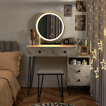 Vanity Set with Lighted Mirror, Left or Right Side Cabinet (Marble