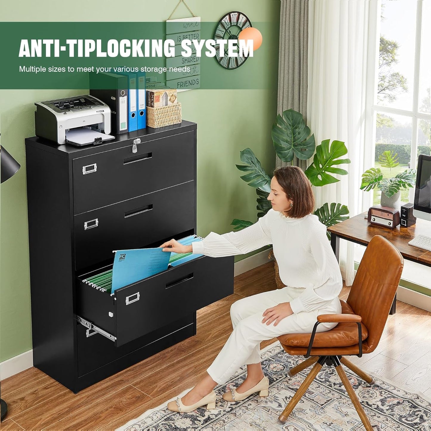 File Cabinets,4 Drawer Metal Lateral Filing Organization Storage