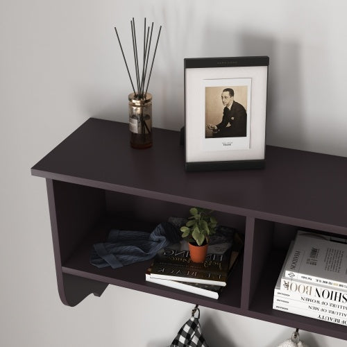 Espresso Entryway Wall Mounted Coat Rack With 4 Dual Hooks Living Room